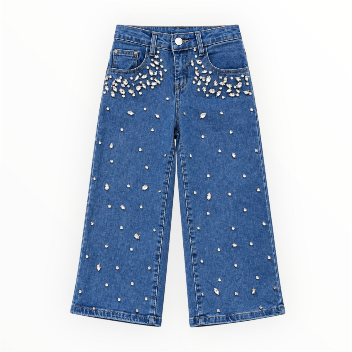 Meisjes wide leg jeans met strass steentjes