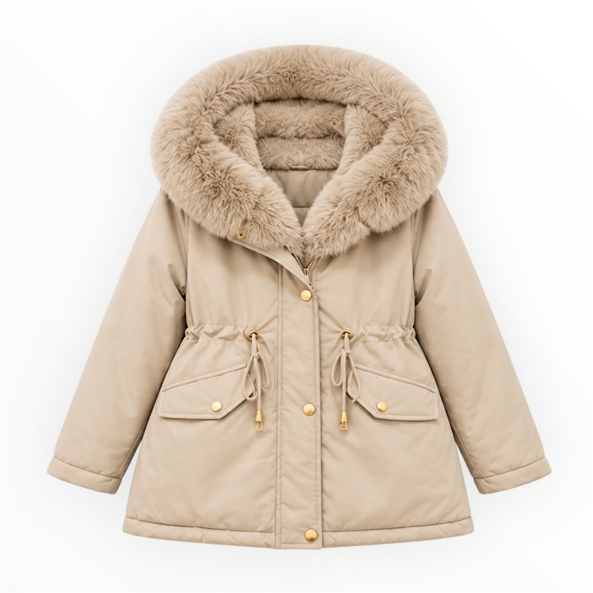 Beige meisjes winterjas parka met bontkraag