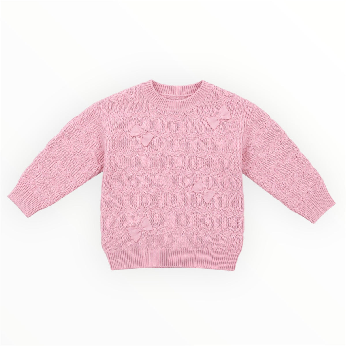 Roze gebreide meisjes trui met strikjes