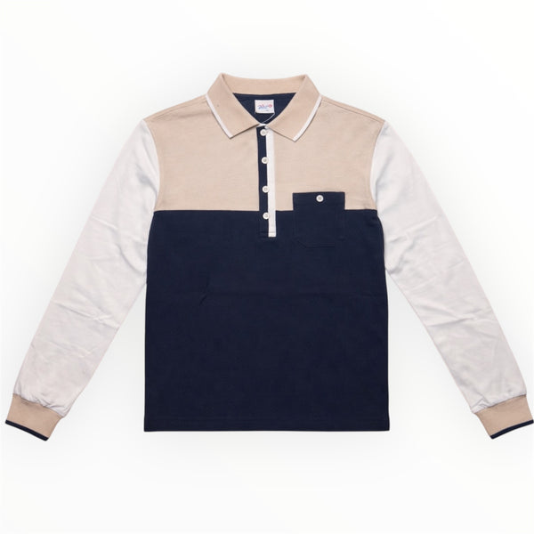 Jongens Polo Lange Mouw Colorblock – Navy Beige