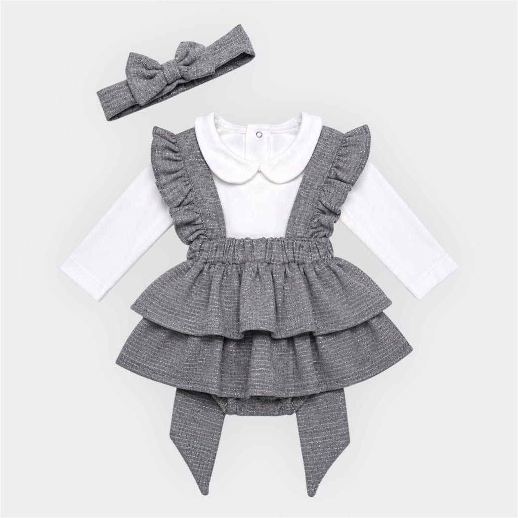 Baby Meisjes Set met Ruffle Rokje & Haarband – Grijs