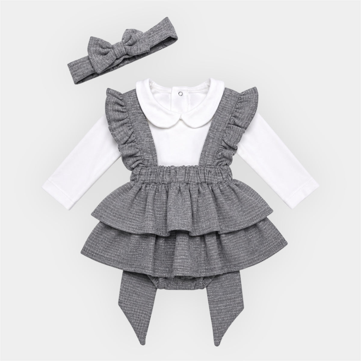 Baby Meisjes Set met Ruffle Rokje & Haarband – Grijs