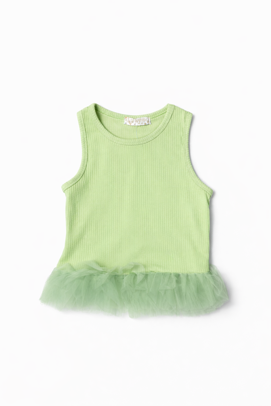 Meisjes Topje Rib met Tule Ruffle – Groen