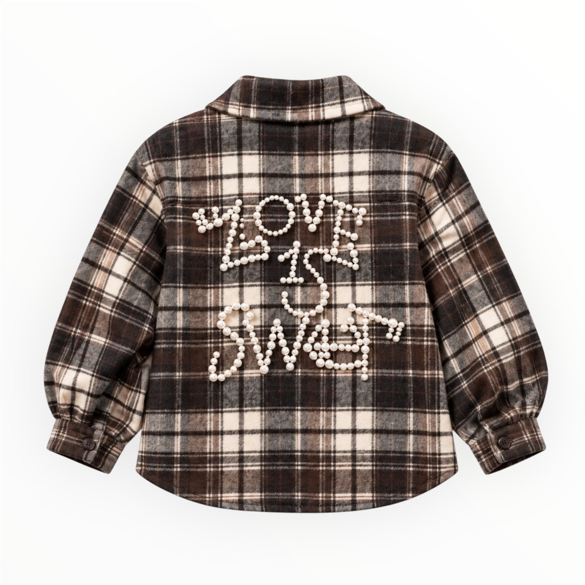 Meisjes Bruin Geruite Blouse met Parels