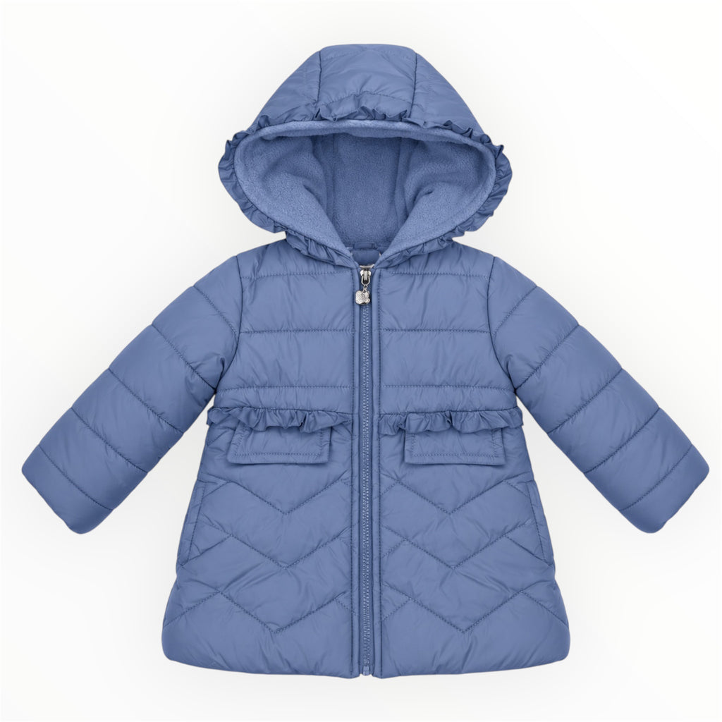 Meisjes Gewatteerde Jas met Ruches – Blauw