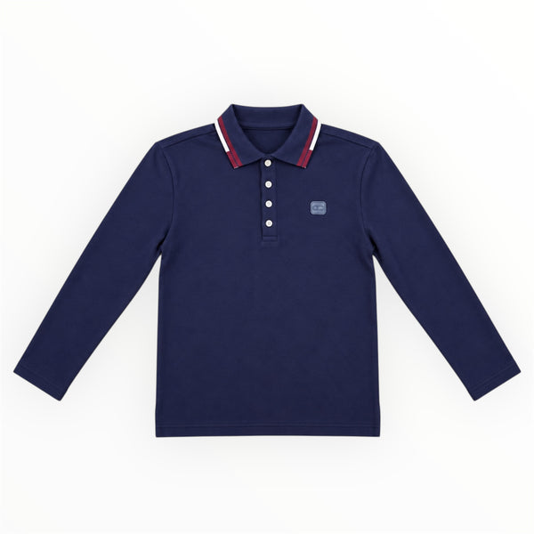 Jongens Polo Lange Mouw Navy – Rood/Witte Details