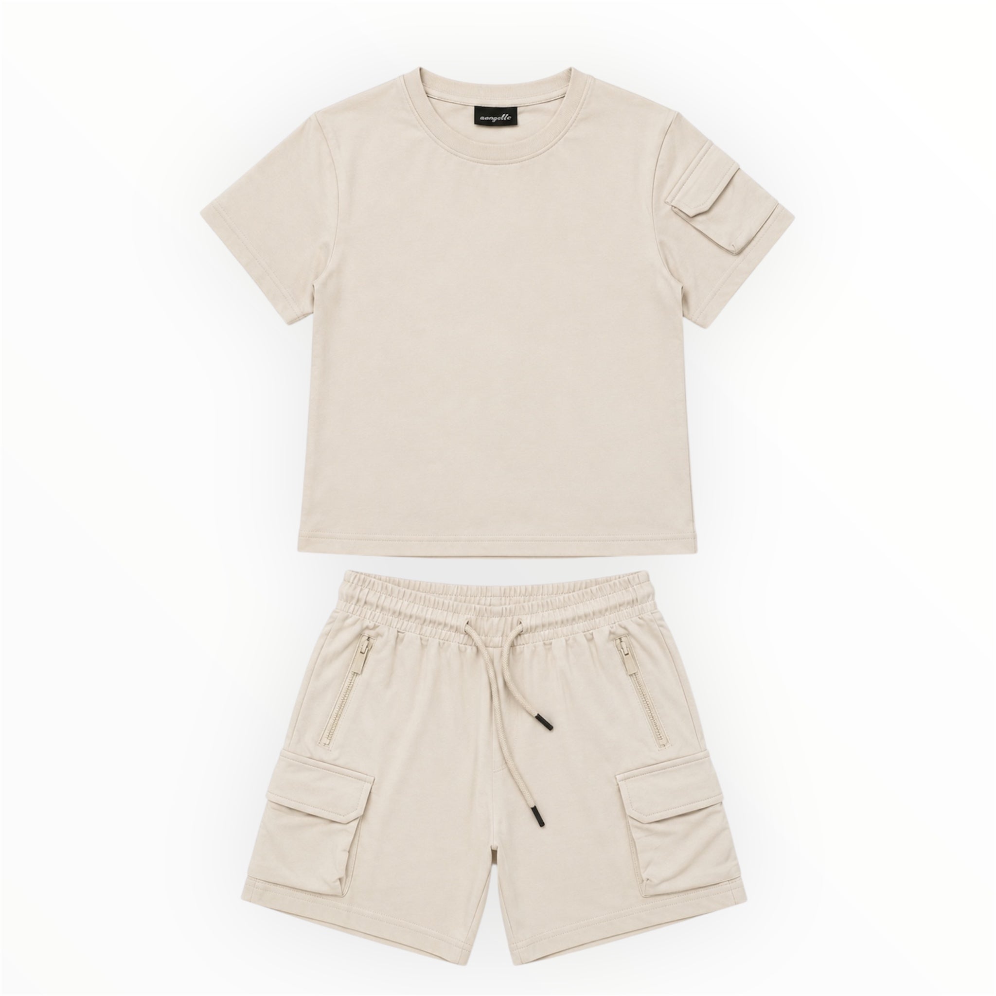 Jongens Cargo Set met T-shirt en Short - Beige | By Reina Kidsfashion