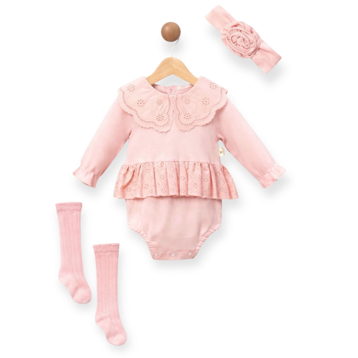 Baby Meisjes Romperjurkje Broderie Kraagje – Roze