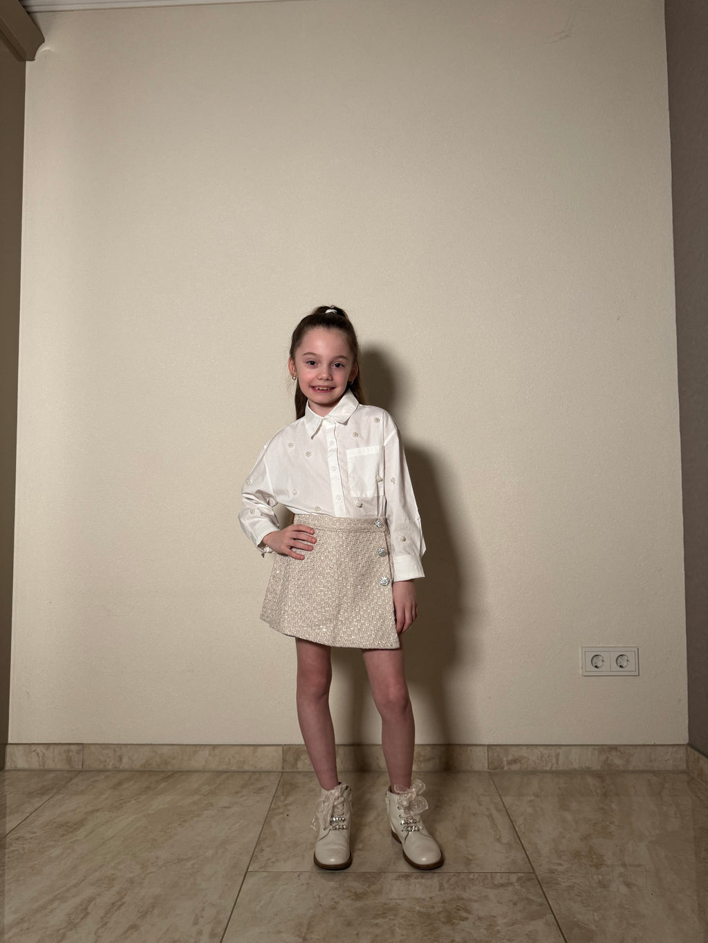 Meisjes Blouse met Pareldetails – Wit – foto 3