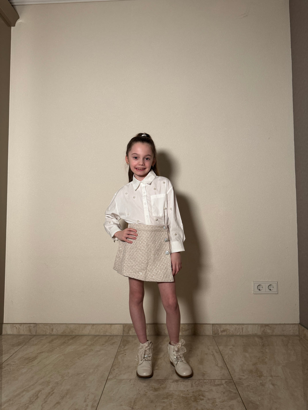 Meisjes Blouse met Pareldetails – Wit – foto 3