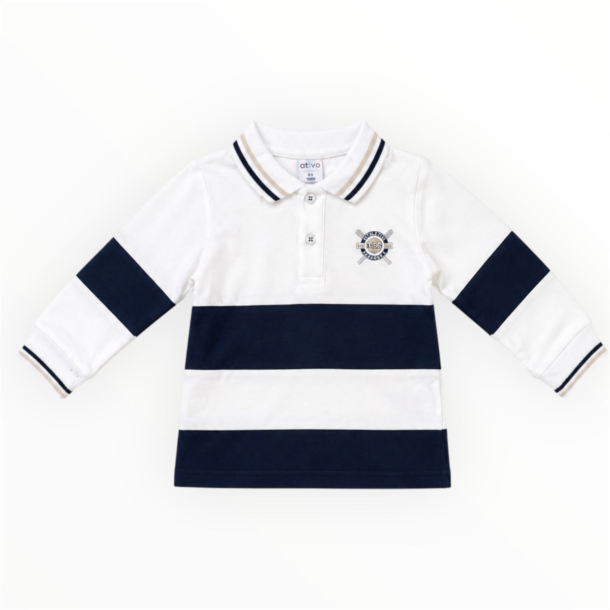 Peuter Jongens Polo Longsleeve Wit & Donkerblauw