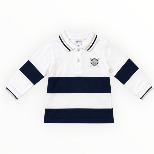 Peuter Jongens Polo Longsleeve Wit & Donkerblauw