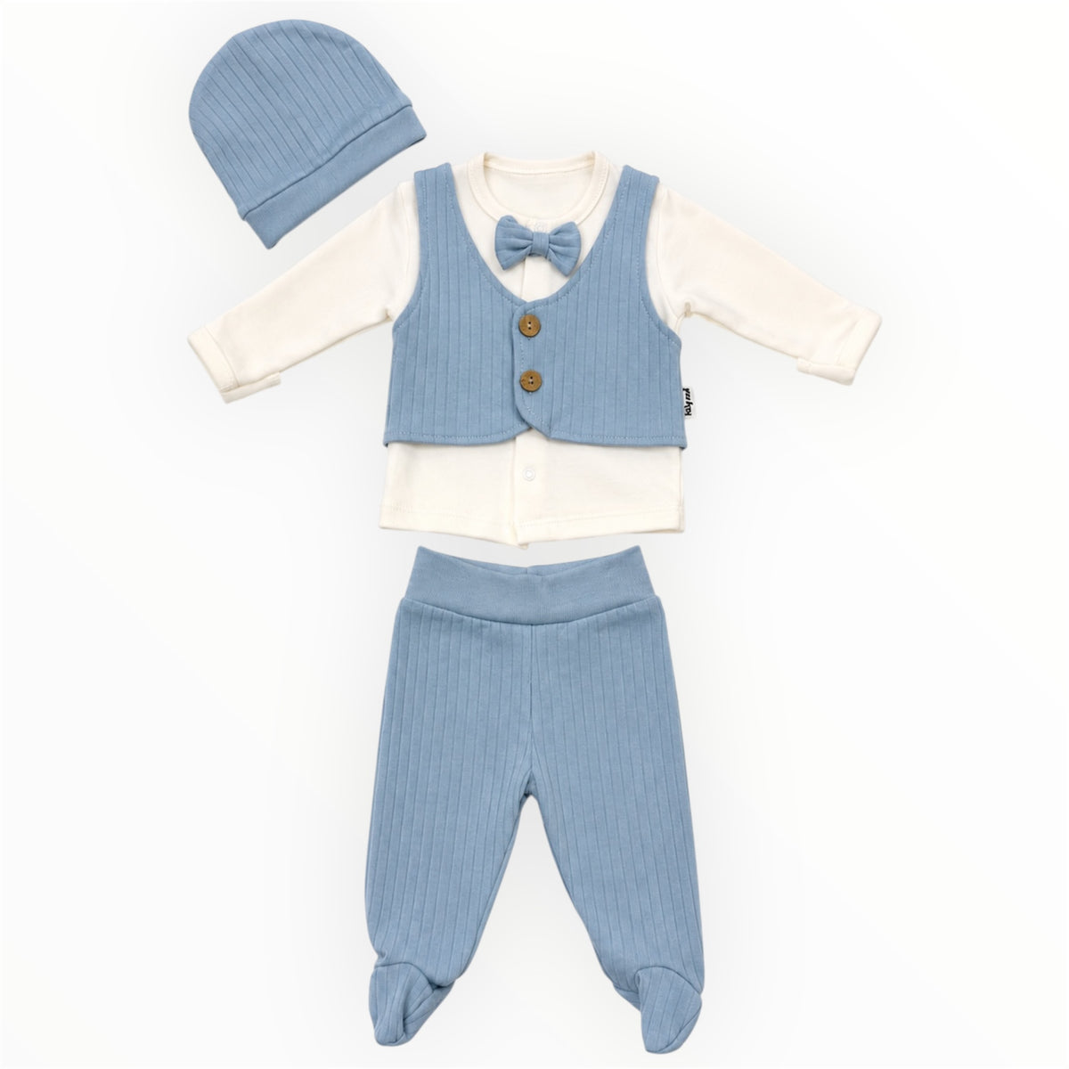 Lichtblauw 4-Delig Baby Jongens Pakje met Gilet & Strikje