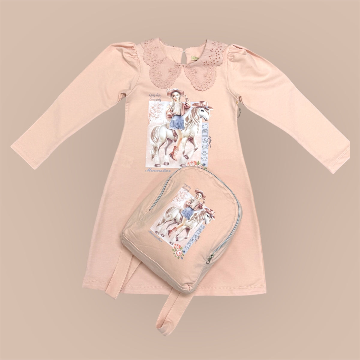 Meisjes Jurk Setje Cowgirl met Tasje – Roze