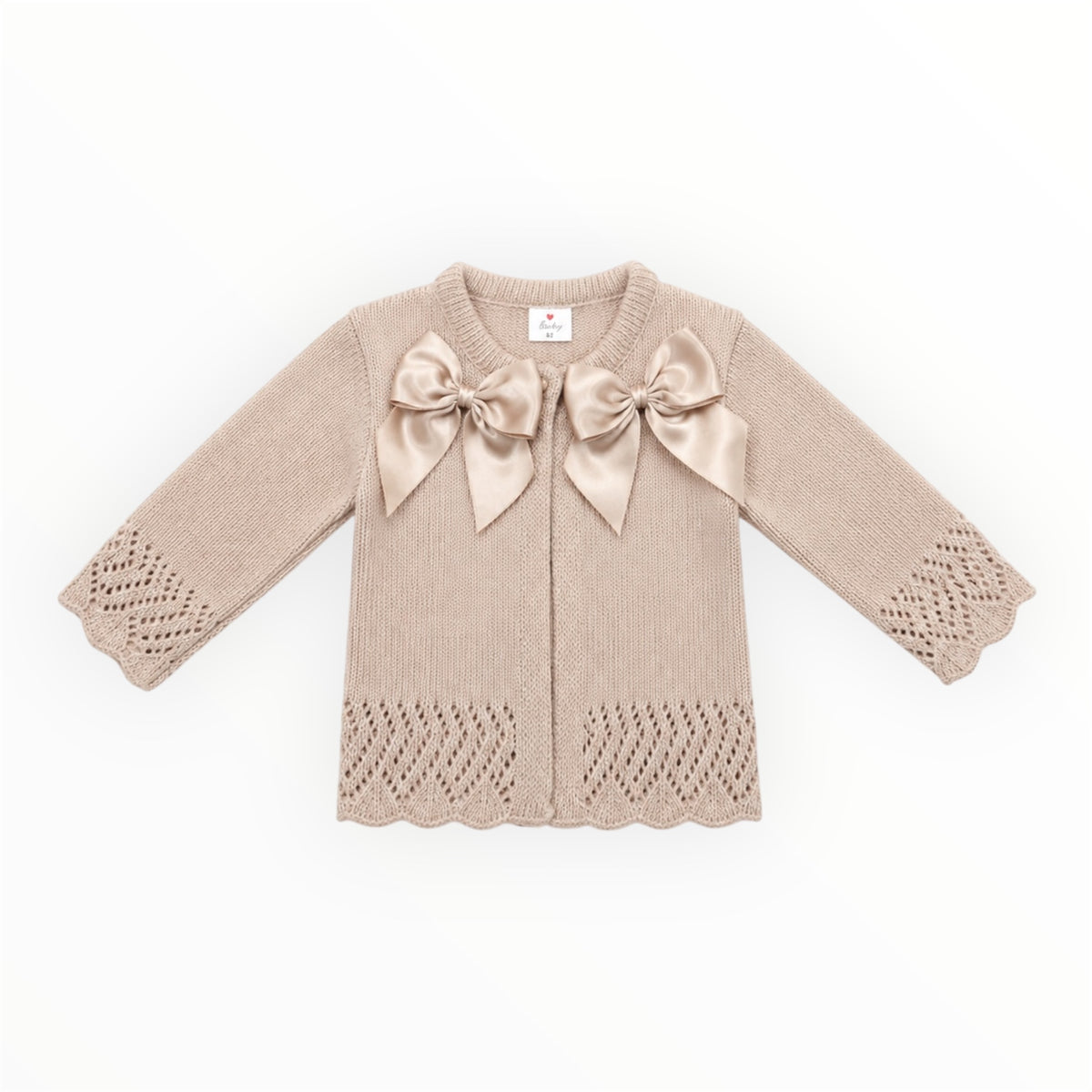 Gebreid Meisjes Vestje Beige met Satijnen Strikken