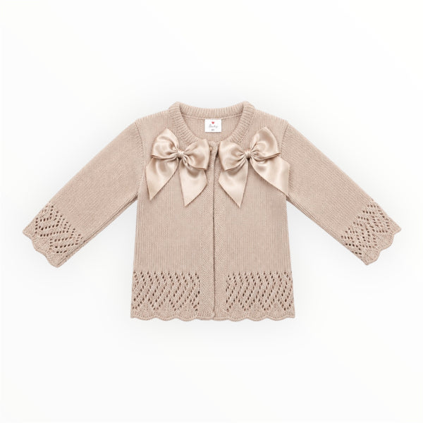 Gebreid Meisjes Vestje Beige met Satijnen Strikken