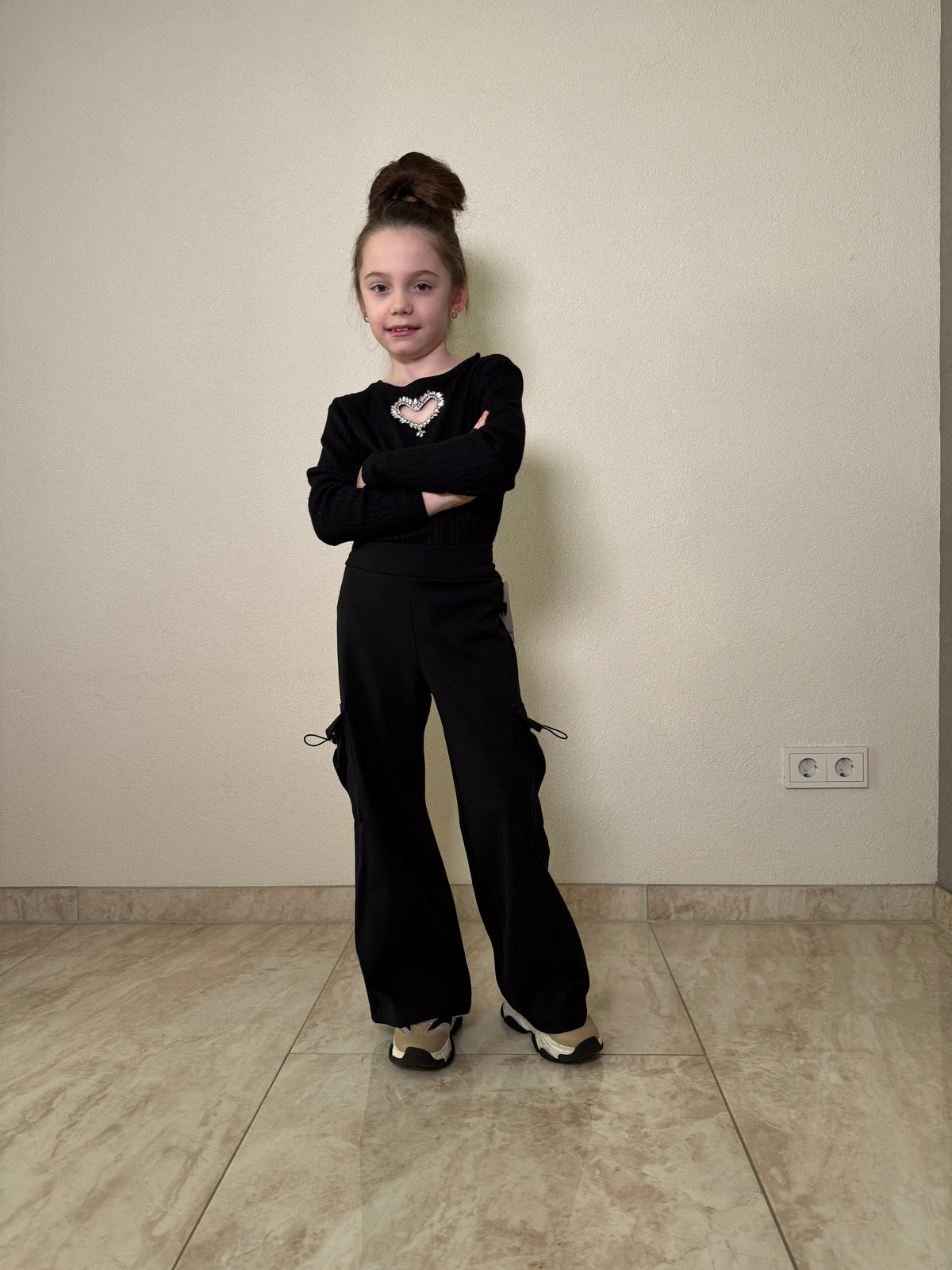 Meisjes Flared Broek met Zakken – Zwart – foto 2