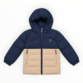 Peuter Jongens Gewatteerde Winterjas Donkerblauw & Beige met Capuchon
