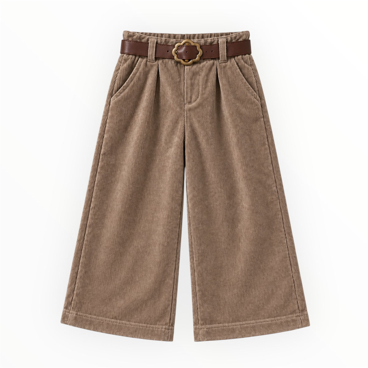 Meisjes Corduroy Wide Leg Broek Taupe met Riem