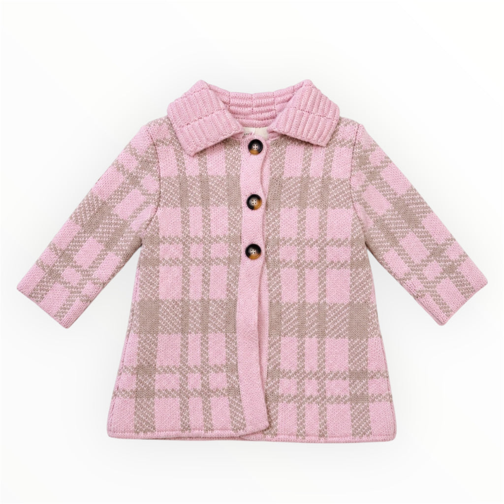 Baby & Peuter Meisjes Gebreid Jasje Roze/Beige Geruit
