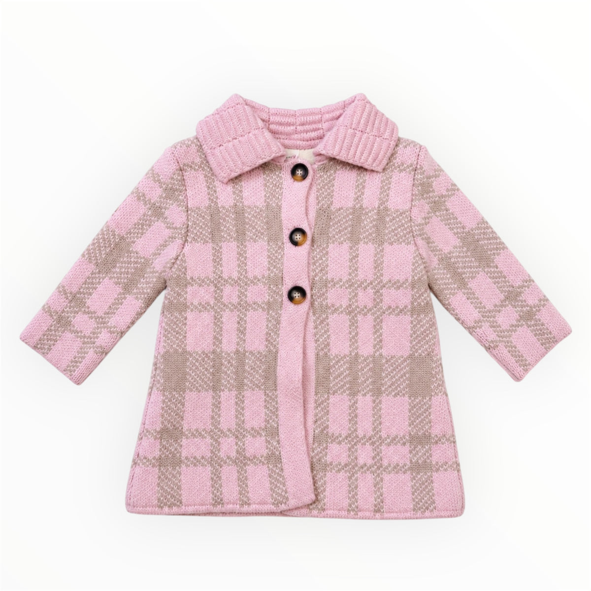Baby & Peuter Meisjes Gebreid Jasje Roze/Beige Geruit