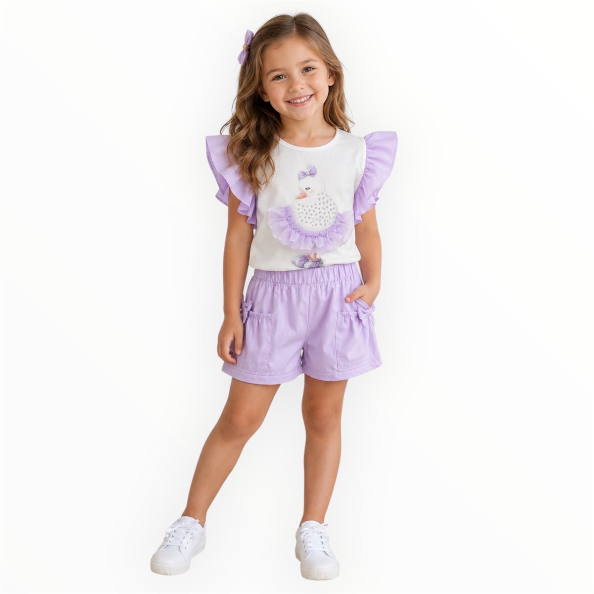 Meisjes Setje Zwaan Print Shirt & Short – Lila – foto 2