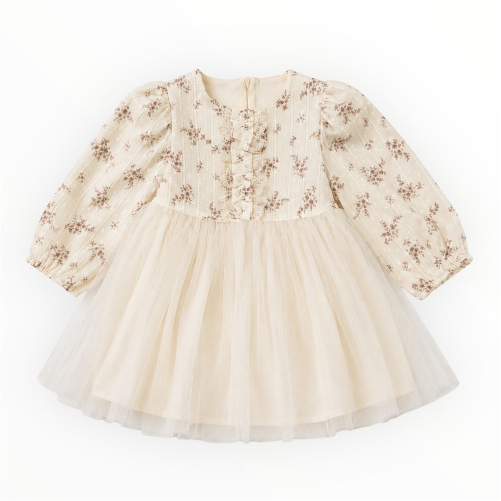 Baby Meisjes Feestjurk met Gebreide Cape – Crème – foto 2