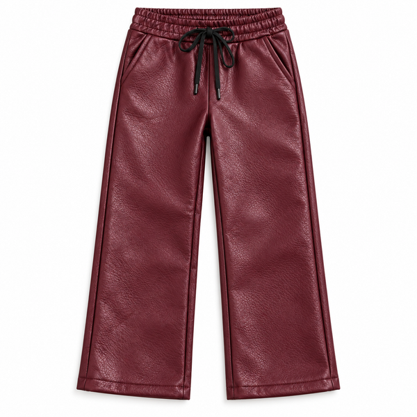 Meisjes Bordeaux Leatherlook Wide Leg Broek