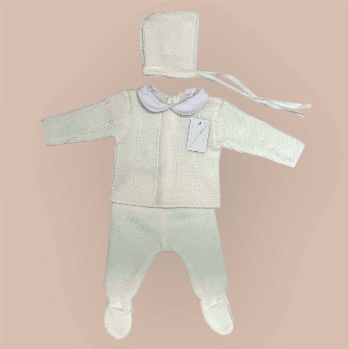 Baby Setje 3-delig Gebreid met Strik Mutsje – Wit