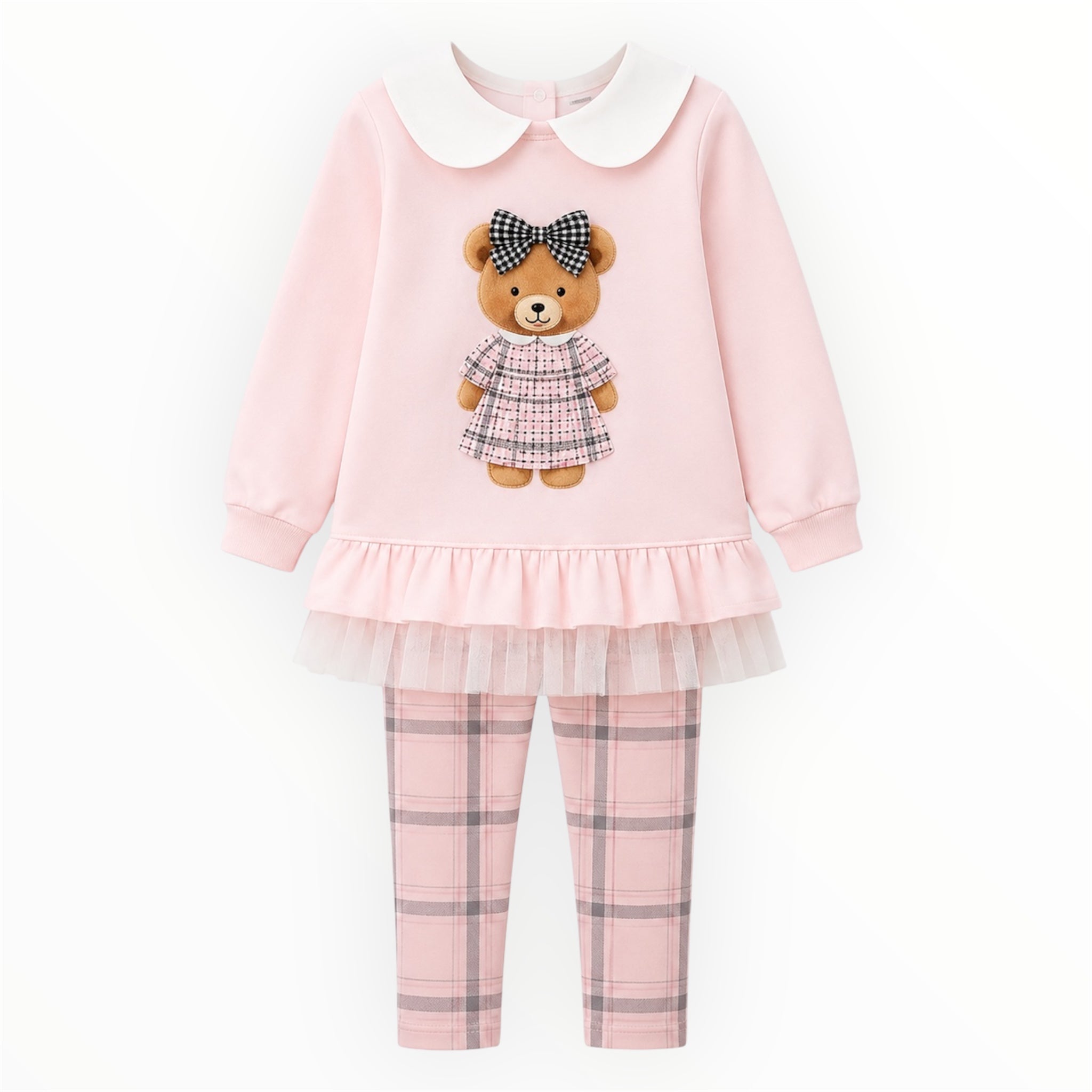 Roze Meisjes Set met Teddy Trui en Geruite Legging