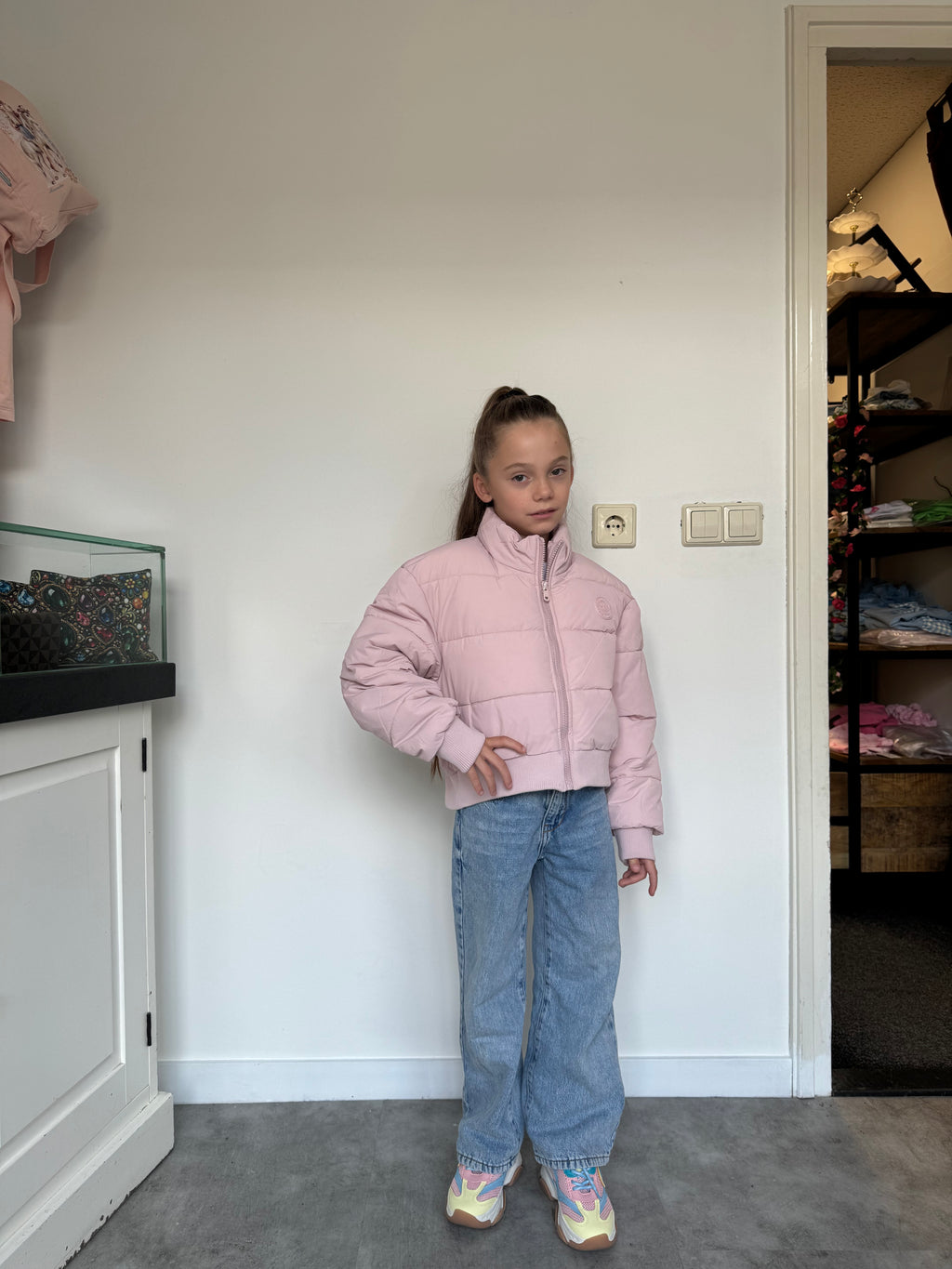 Meisjes Pufferjas Roze met Hartjesdetail – foto 4