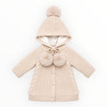 Gebreid Baby Meisjes Vestje Crème met Capuchon & Pompons