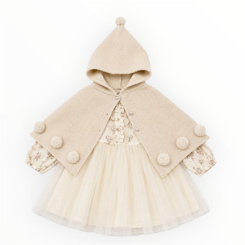 Baby Meisjes Feestjurk met Gebreide Cape – Crème