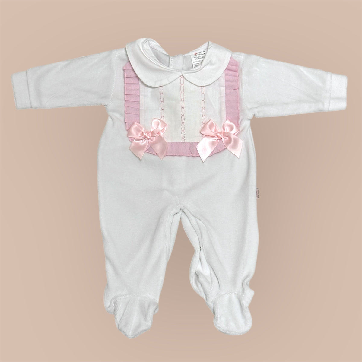 Baby Boxpakje Velours met Strikjes – Wit