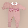 Baby Pakje Gebreid met Strikjes & Muts – Oudroze