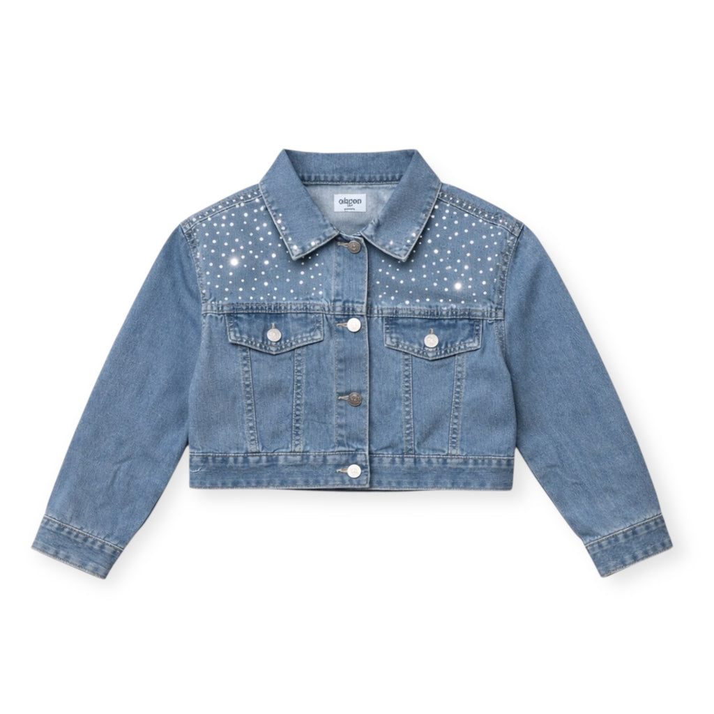 Meisjes Spijkerjasje Cropped met Strass – Denimblauw