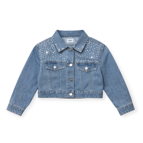 Meisjes Spijkerjasje Cropped met Strass – Denimblauw