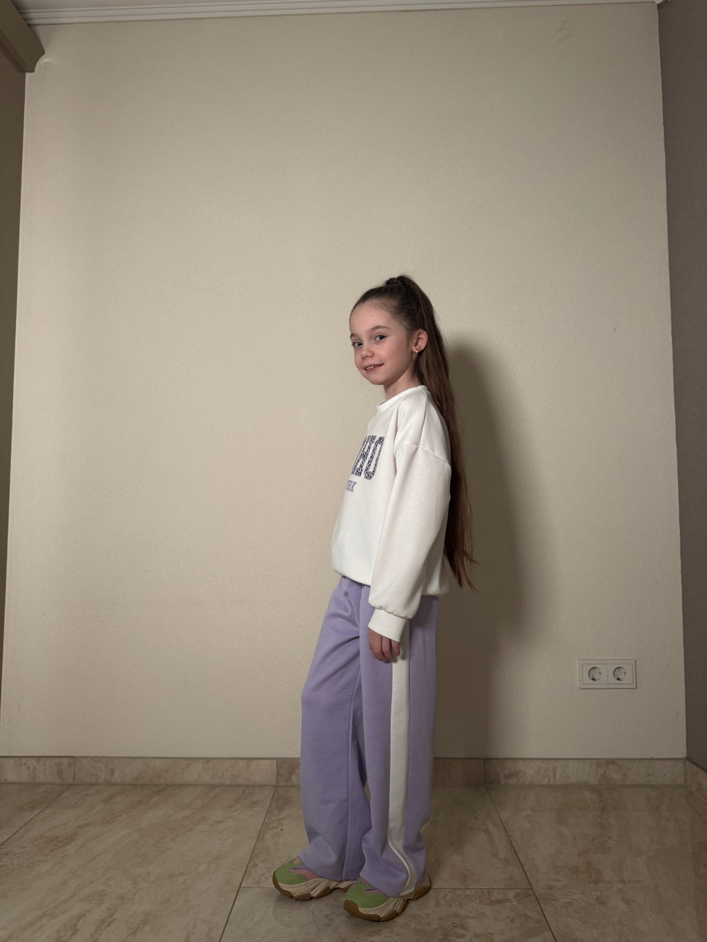 Meisjes Setje Sweater Print & Wijde Broek – Lila – foto 2