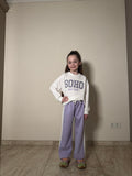 Meisjes Setje Sweater Print & Wijde Broek – Lila