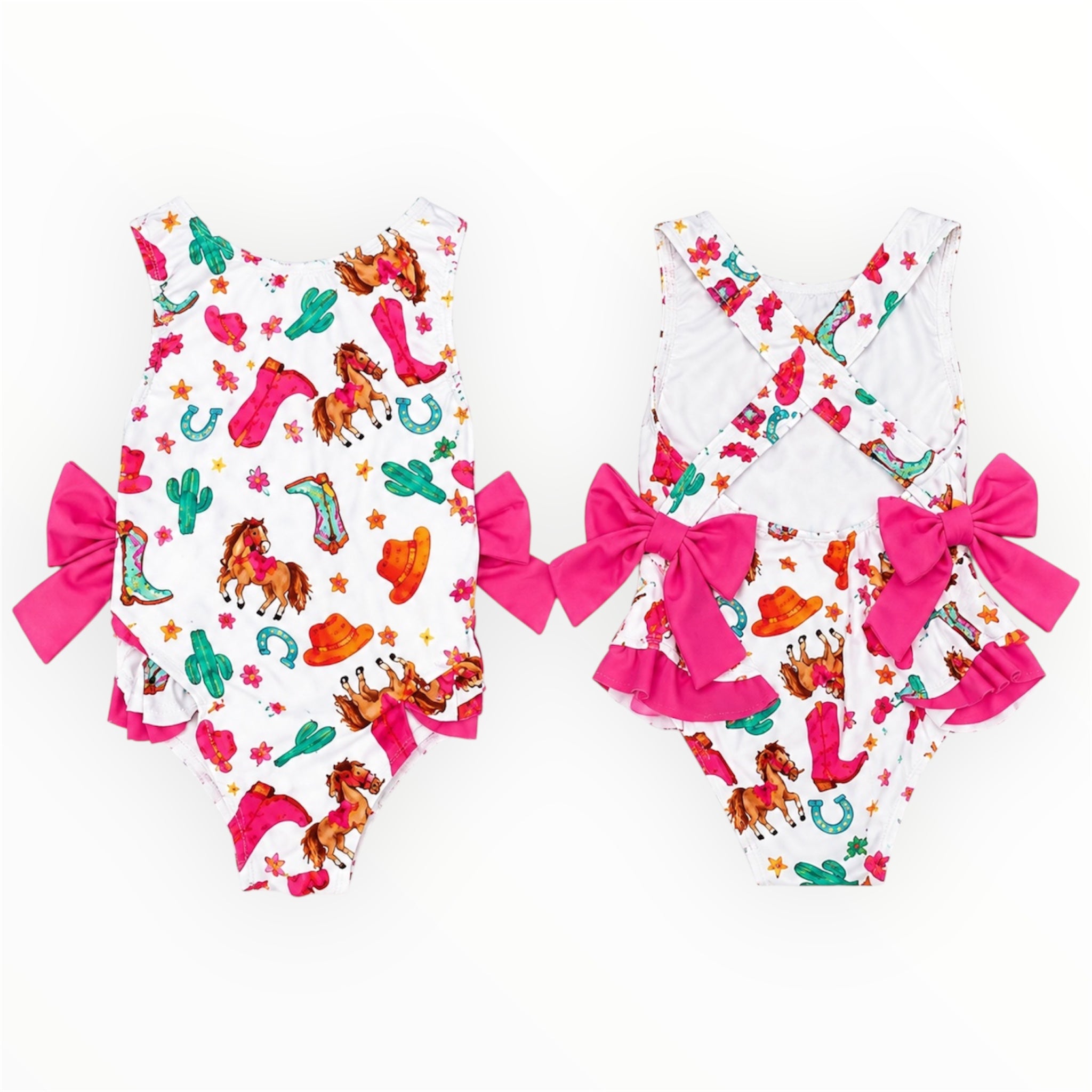 Cowgirl Baby Meisjes Badpak met Roze Strikken