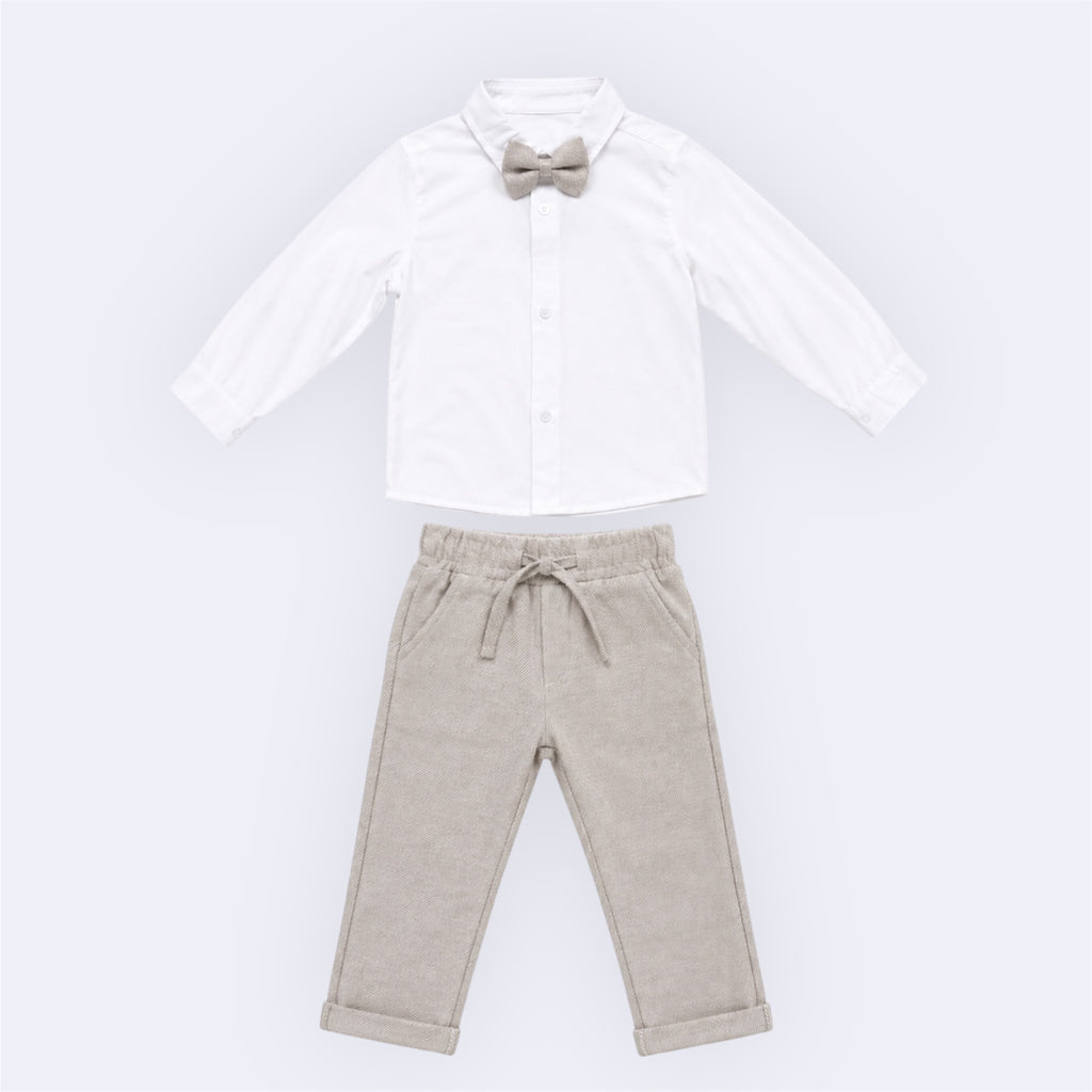 3-Delige Baby Jongens Set Beige – Vest, Blouse & Broek – foto 2