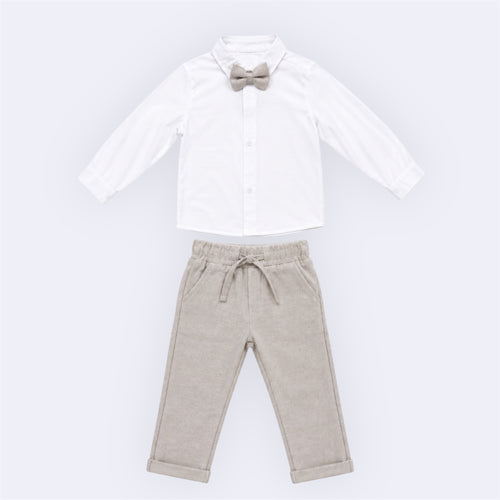 3-Delige Baby Jongens Set Beige – Vest, Blouse & Broek – foto 2