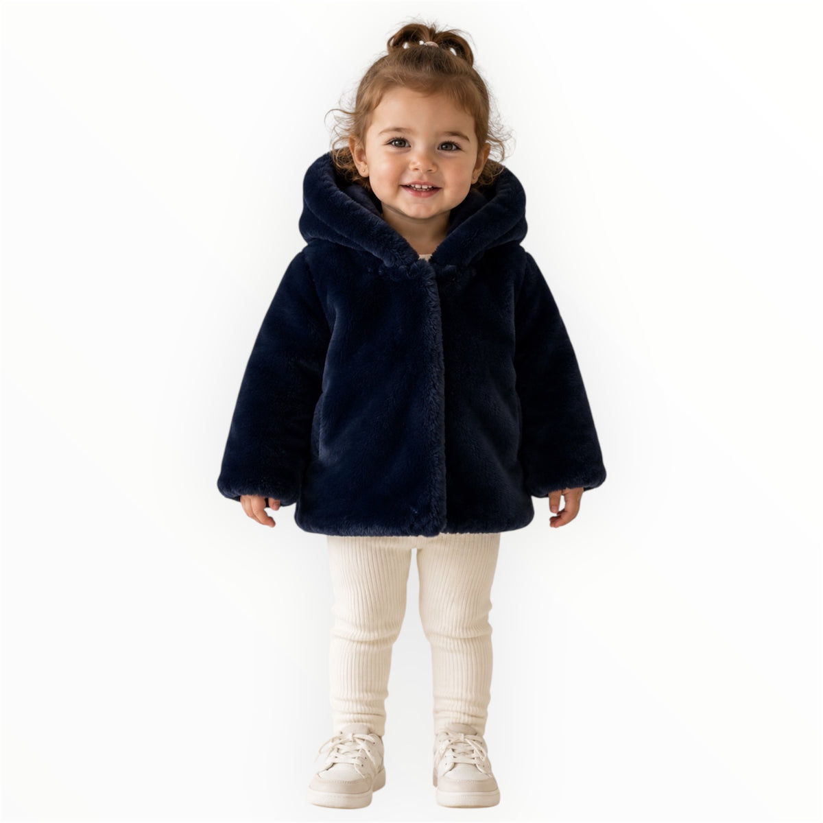 Baby Peuter Meisjes Donkerblauw Teddy Jasje met Capuchon