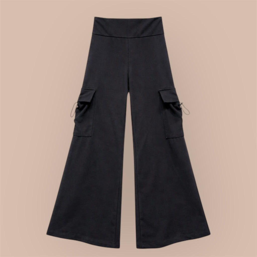 Meisjes Flared Broek met Zakken – Zwart