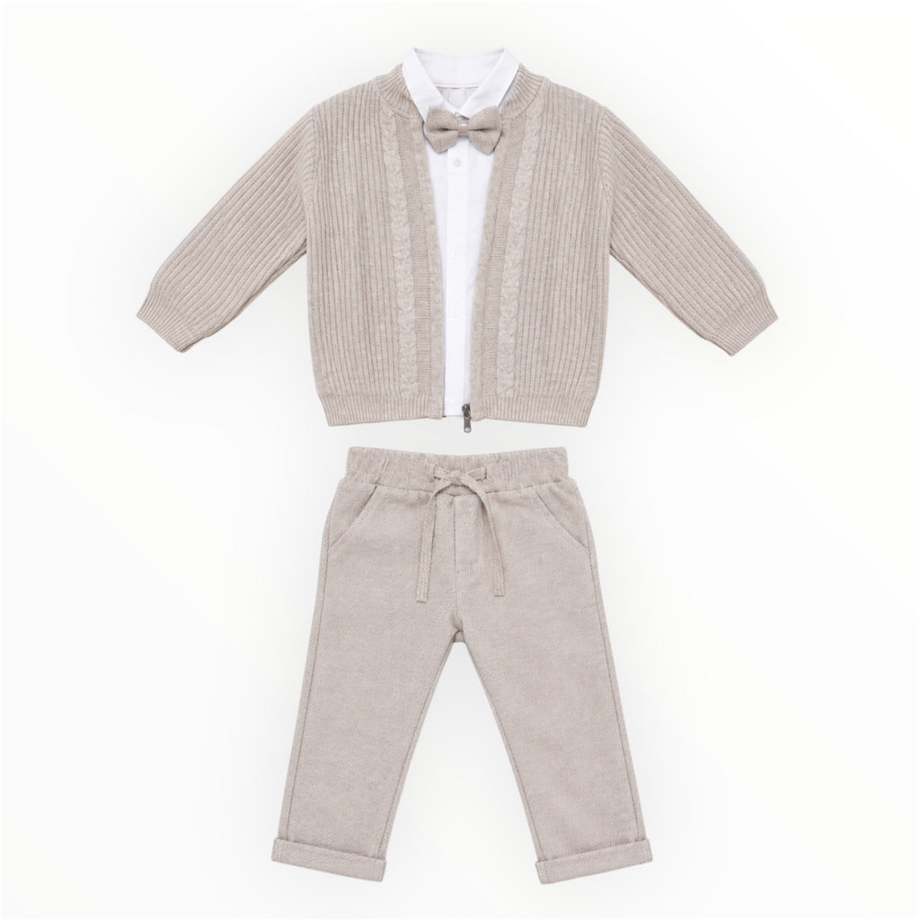 3-Delige Baby Jongens Set Beige – Vest, Blouse & Broek