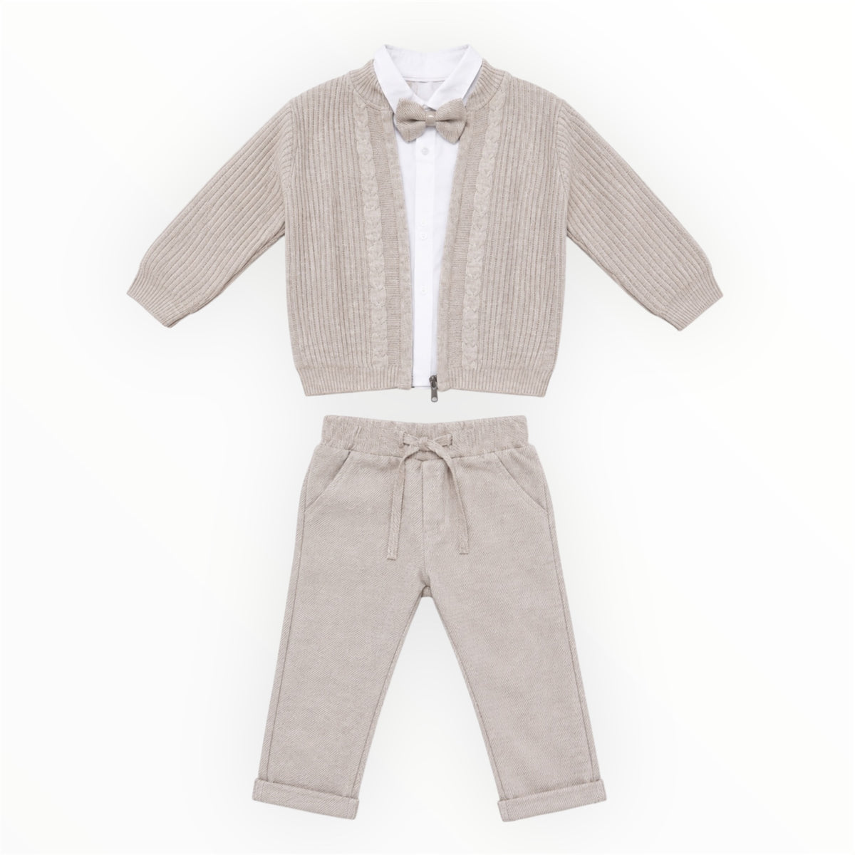 3-Delige Baby Jongens Set Beige – Vest, Blouse & Broek