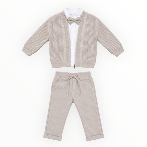 3-Delige Baby Jongens Set Beige – Vest, Blouse & Broek