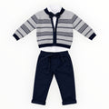 Baby Jongens 3-Delige Set Vest, Blouse & Broek – Grijs/Donkerblauw