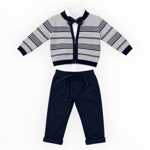 Baby Jongens 3-Delige Set Vest, Blouse & Broek – Grijs/Donkerblauw