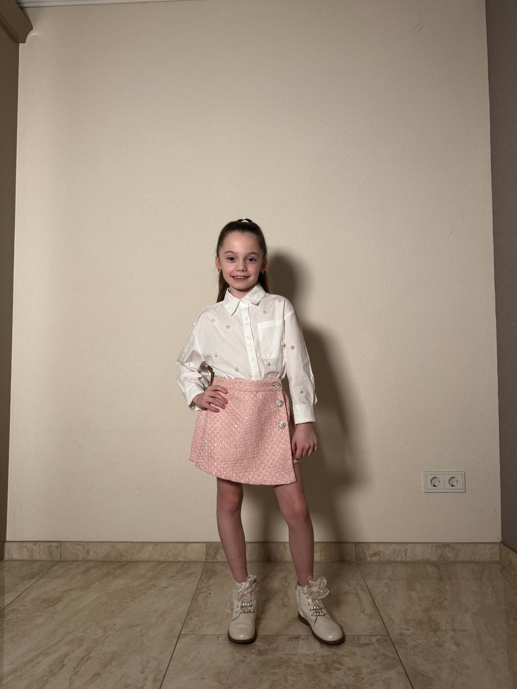 Meisjes Blouse met Pareldetails – Wit – foto 2
